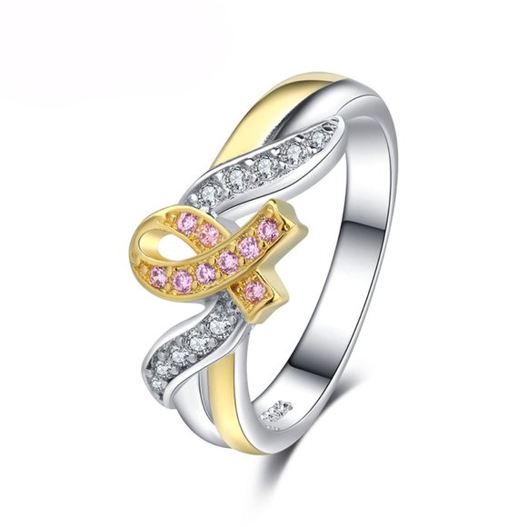 New! Pink Ribbon Ring S925 Two Tone Beautiful - Picture 4 of 4